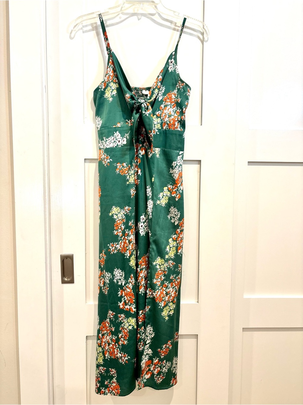Source Unknown Green Floral Tie-Front Midi Dress